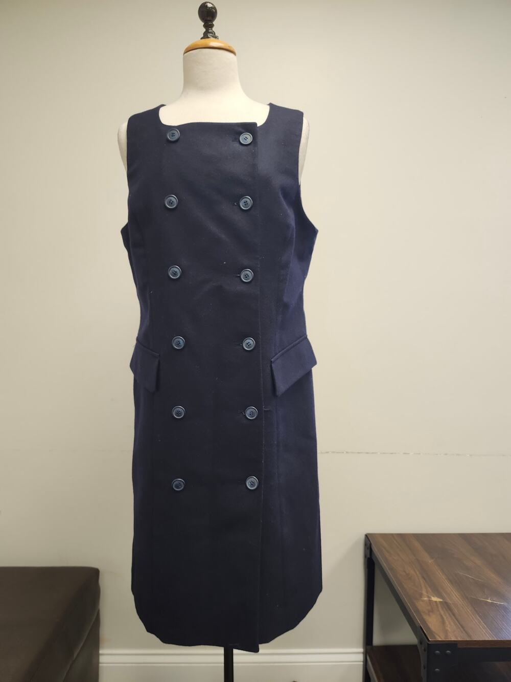 Charter Club 100% Wool Sleeveless Navy Sz 12 Double-Breasted Vest Sheath Dress